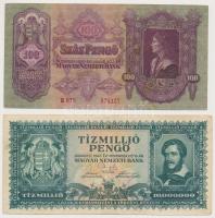 1930-1946. 10db-os  pengő tétel, két bankjegyen "MNB" bélyeggel T:II-,III