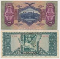 1930-1946. 10db-os  pengő tétel, két bankjegyen "MNB" bélyeggel T:II-,III