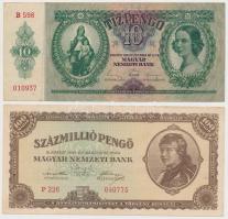 1930-1946. 10db-os  pengő tétel, két bankjegyen "MNB" bélyeggel T:II-,III