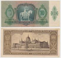 1930-1946. 10db-os  pengő tétel, két bankjegyen "MNB" bélyeggel T:II-,III