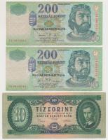 1969-2007. 10db-os vegyes magyar bankjegy tétel, 10Ft-200Ft közötti címletekkel T:III