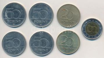 2002. 100Ft + 2003. 20Ft (2x) + 2005-2007. 50Ft (4x) forgalmi emlékérmék T:2 kis oxidáció