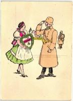 3 db RÉGI magyar motívumlap, katonai és folklór grafikai lapok; Délvidéki Egyetemi és Főiskolai Hall...