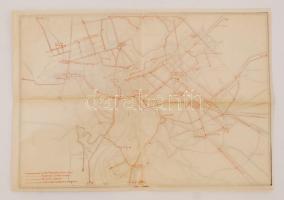 cca 1930 Róma térkép a villamosvonalakkal külön pauszpapíron / Map of Rome with tram lines 25x45 cm