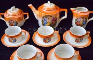 Zsolnay mitológiai jelenetes teás készlet, matricás, jelzett, kopás nyomokkal