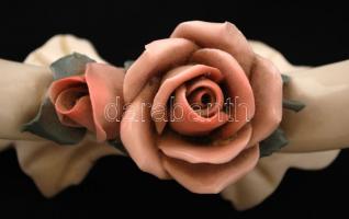 Ens rózsás gyertyatartó, kézzel festett, jelzett, hibátlan, m:9 cm, h:15 cm