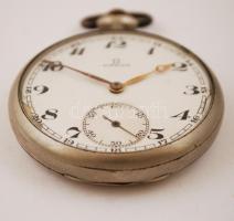 Omega másodpercmutatós fém zsebóra, számlap sérült, müködik