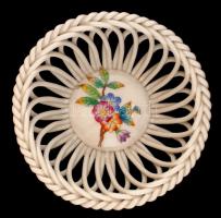Herendi Viktória mintás áttört tálka, kézzel festett, jelzett, hibátlan, m:4,5 cm, d:11,5 cm