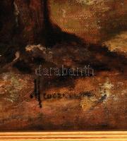 Olvashatatlan jelzéssel: Asszony az erdei úton. Olaj, vászon, keretben, 30×43 cm