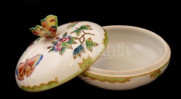 Herendi Viktória mintás bonbonier pillangós fogóval, kézzel festett, jelzett (koronás 1941), hibátla...