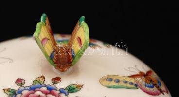 Herendi Viktória mintás bonbonier pillangós fogóval, kézzel festett, jelzett (koronás 1941), hibátla...