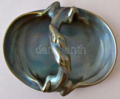 Zsolnay sárkányos tál,  eozin mázas, hibátlan, jelzett, m:12 cm, 26×21 cm