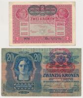1913. 20K + 1917. 2K mindkettő "Deutschösterreich" felülbélyegzéssel és hamis "A Magy...