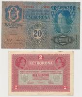 1913. 20K + 1917. 2K mindkettő Deutschösterreich és hamis szerb felülbélyegzéssel (fake Serbian overprint) T:III,III-