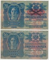 1913. 20K (2x) mindkettő hamis "Arad Vármegye Mikószalatna Község 1910" felülbélyegzéssel ...