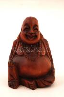 Nevető Buddha, faragott fa, apró hibával, m:13 cm