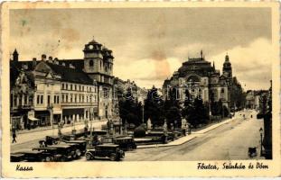 Kassa, Kosice; Fő utca, színház, dóm / main street, theatre, cathedral, automobiles (EK)