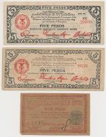 Fülöp-szigetek 1943-1945. 1P-5P 6db szükségpénz, melyeket az emigráns kormány nevében készültek T:III,III- Philippines 1943-1945. 1 Peso - 5 Pesos 6pcs of necessity notes that were printed in name of the government in exile C:F,VG