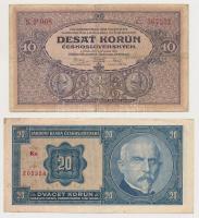 Csehszlovákia 1925. 20K + 1927. 10K T:III,III- Czechoslovakia 1925. 20 Korun + 1927. 10 Korun C:F,VG