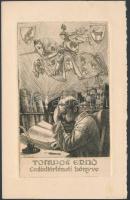 Sterbenz Károly (1901-1993): Ex libris, Tompos Ernő családtörténeti könyve. Rézkarc, papír, jelzett  a karcon, 14×8 cm