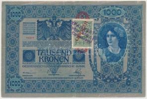 1902. 1000K piros Deutschösterreich felülbélyegzéssel és hamis szerb bélyeggel, felülbélyegzéssel (fake Serbian stamp and overprint) T:III,III-