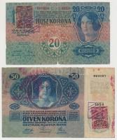 1913. 20K + 1914. 50K mindkettő csehszlovák bélyeggel és bélyegzéssel T:III,III- fo.