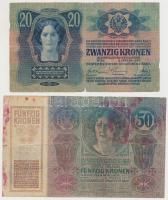 1913. 20K + 1914. 50K mindkettő csehszlovák bélyeggel és bélyegzéssel T:III,III- fo