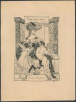 Franz von Bayros (1866-1924): Ex libris Emma Steigleder. Klisé, papír, jelzett a klisén, 13×10 cm