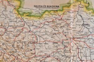 1915 Galícia és Bukovina térképe, 1:900000, Magyar Földrajzi Intézet, a hajtások mentén kis szakadás...