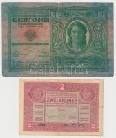 1912. 100K piros "MAGYARORSZÁG" körbélyegzővel + 1917. 2K mindkettő hamis "Temes Várm...