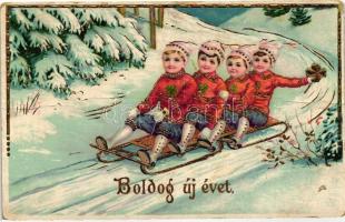 New Year, HWB SER 1906, golden decorated litho (fa)
