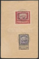 1921 A magyar bélyeg félszázados emlék ünnepére 2 db levélzáró papírlapra ragasztva elsőnapi bélyegzéssel