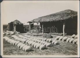 cca 1930-1940 Tirana, Albánia, Fazekasműhely és a tiranai híd, 2 db fotó, sarkokon hiányokkal, 13x18 cm / Tirana, Albania, 2 photos, 13x18 cm