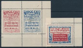 1933 Hungária magyar bélyeggyűjtők köre 3 db levélzáró, közte pár