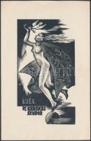 Menyhárt József (1901-1976): Erotikus ex libris. Fametszet, papír, jelzett a dúcon, 12×7 cm