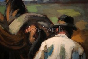 Pataky Ferenc (1897-1962): Szántó paraszt. Olaj, karton, jelzett, üvegezett keretben, 50×40 cm