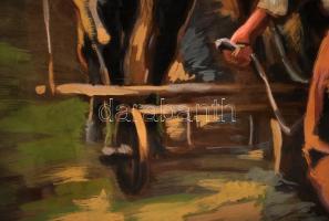 Pataky Ferenc (1897-1962): Szántó paraszt. Olaj, karton, jelzett, üvegezett keretben, 50×40 cm