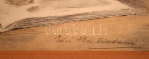 Edvi Illés Aladárné (1877-1963): Olvasólecke. Színezett rézkarc, papír, jelzett, üvegezett keretben,...