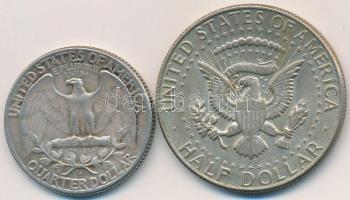 Amerikai Egyesült Államok 1964D 1/4$ Ag + 1968D 1/2$ Ag "Kennedy" T:2 USA 1964D 1/4 Dollar...