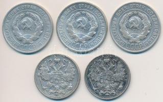 Orosz Birodalom 1914. 15k Ag (2x) + Szovjetunió 1928-1930. 20k Ag (3xklf) T:2,2-
Russian Empire 191...
