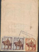 1943-1944 9 db városi illetékbélyeg 2 db okmányon