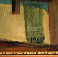 MCP jelzéssel: Mediterrán városka. Olaj, vászon, keretben,  35×60 cm