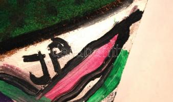 JP jelzéssel: Arcok. Vegyes technika, farost, sérült, 32×45 cm