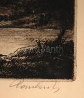 Paulovits Pál (1892-1975): Az Ipoly mentén. Rézkarc, papír, jelzett, üvegezett keretben, 19×29 cm