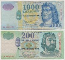 1999. 1000Ft "DA" + 2004. 200Ft + ~1990-2000. 1Ft + 2Ft, összesen 300g-os súlyban T:vegyes