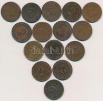 Német Birodalom 1874-1876. 2pf Cu (15x) T:2-,3,3- German Empire 1874-1876. 2 Pfennig Cu (15x) C:VF, ...