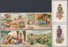 cca 1900 Liebigs Fleisch extract reklám nyomtatvány, litho, 4db, 11x7cm + Suchard Schokolade nyomtatvány, 2db, 10x7cm