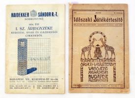 1912-34 Törhetetlen játékok óriási választékban, Időszaki Játékértesítő, pp.:20, kissé viseltes állapotban, 23x15cm+ Haidekker Sándor sodronymű I. sz. árjegyzéke, pp:35, 23x15cm