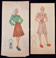 cca 1947 Jelzés nélküli divatrajzok, 6 db nyomtatott ruhaterv, 28x18 cm