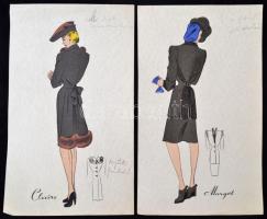 cca 1947 Jelzés nélküli divatrajzok, 6 db nyomtatott ruhaterv, 28x18 cm